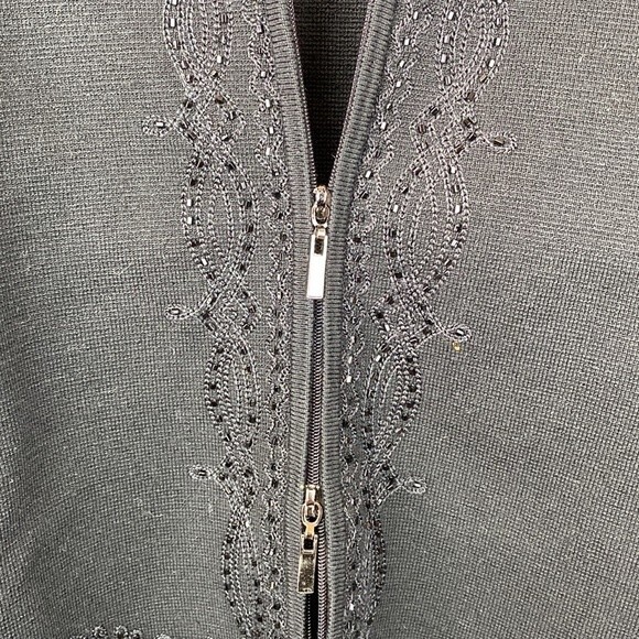 Cache Silk Blend Black Ribbed Embellished Knit Zip Up Cardigan Sweater M - Picture 6 of 7